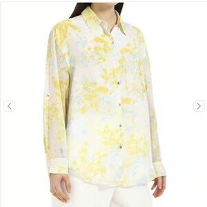 Calvin Klein Top size XL Multi Color Tie Dye Soft Flowy Elegant Button Down